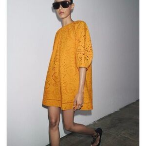 Zara Elegant Yellow Eyelet Dress